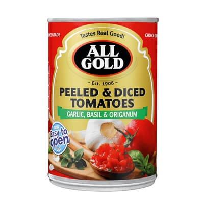 All Gold Garlic Basil & Origanum Diced Peeled Tomatoes 410G Tinned