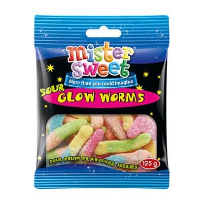 Mister Sweet Sour Glow Worms 125G Sweets And Chocolates